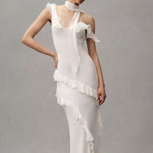 De La Vali Hemera Silk Chiffon Ruffle Scarf-Neck Maxi Dress NWT size 2